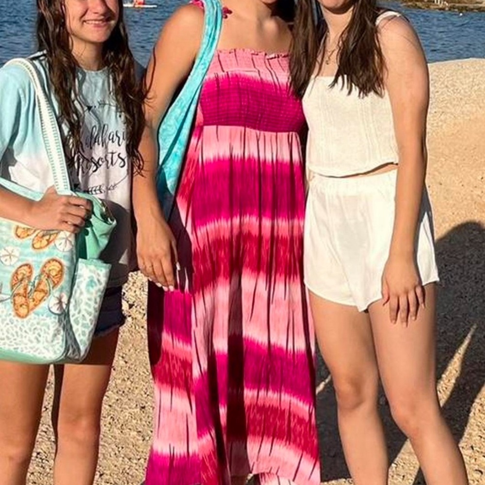 blue rain pink ombré sundress